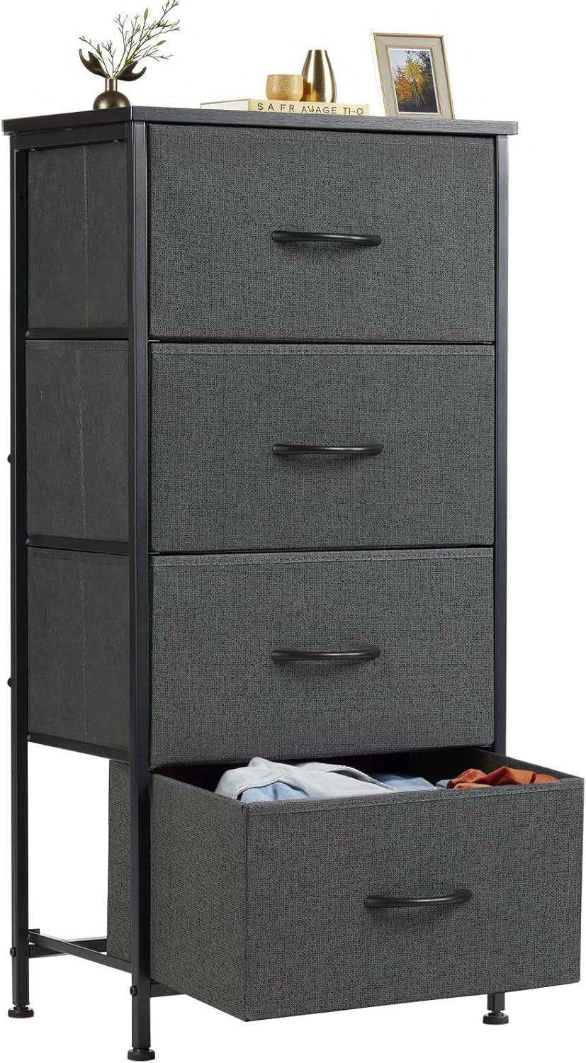 Sweetcrispy Nightstand with 4 Fabric Drawers for Bedroom Use