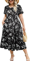 Women's Plus Size Midi Casual Dress 1X-4X - Tiered Floral Comfort