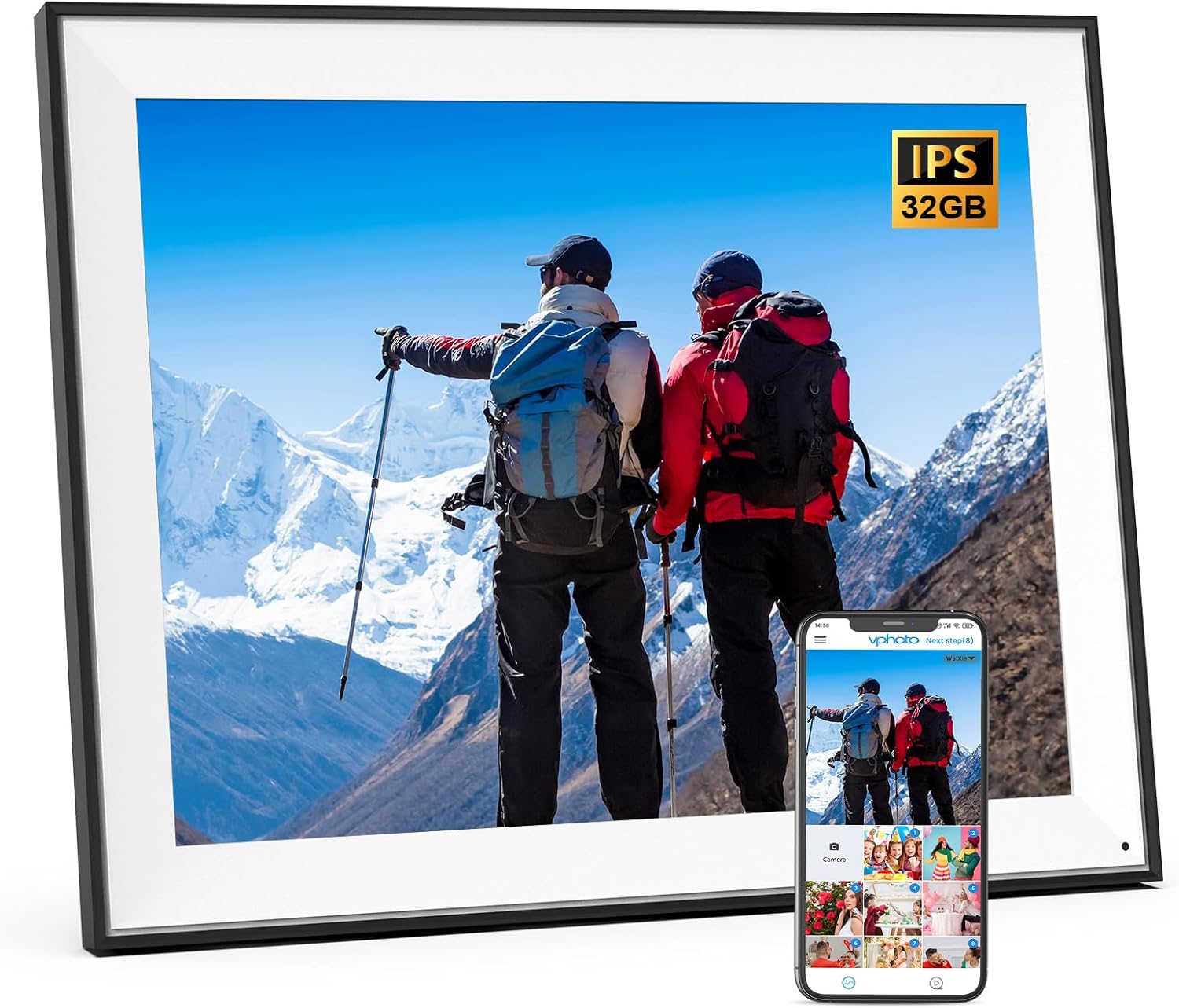 Large Digital Picture Frame 17in with WiFi and 32GB Storage