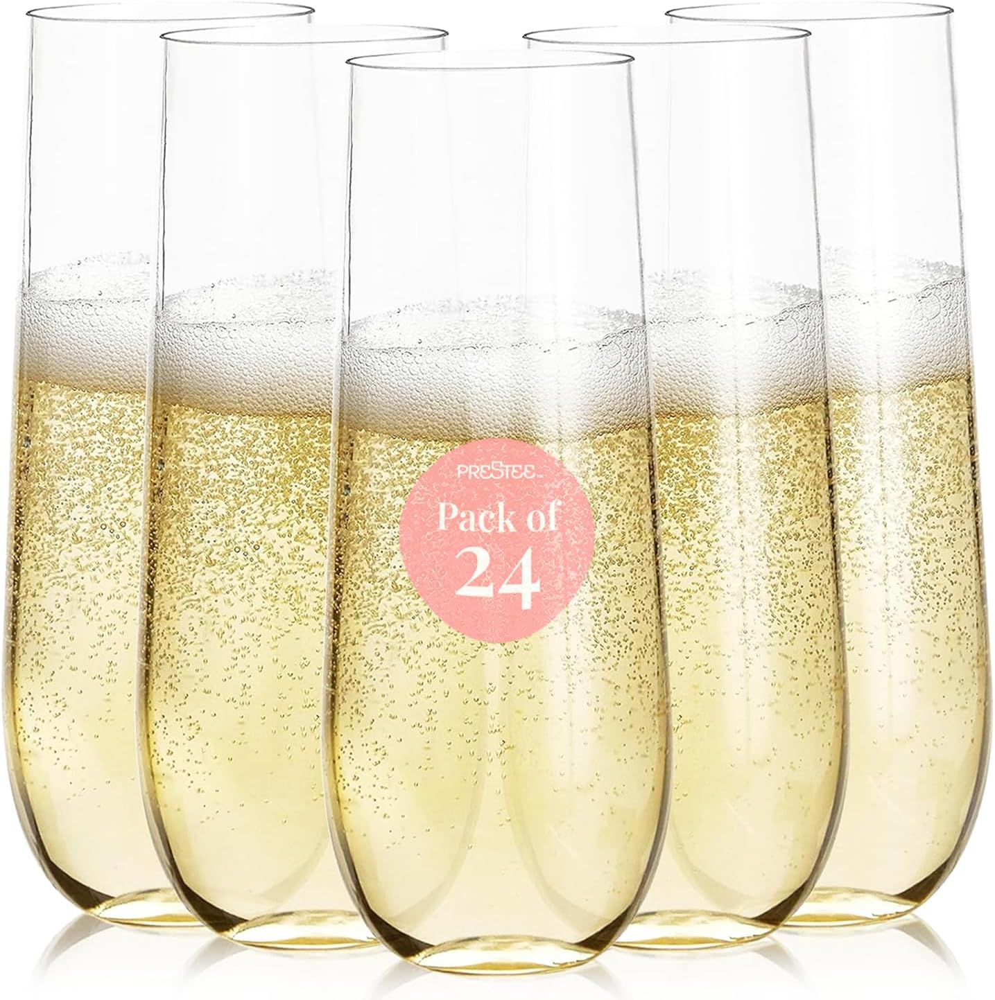 Elegant 24-Pack Stemless Plastic Champagne Flutes for Parties