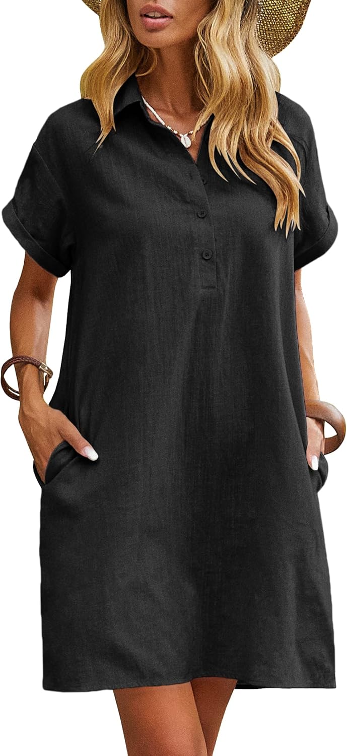 Zeagoo Womens Cotton Shirt Dress for Summer Casual Style