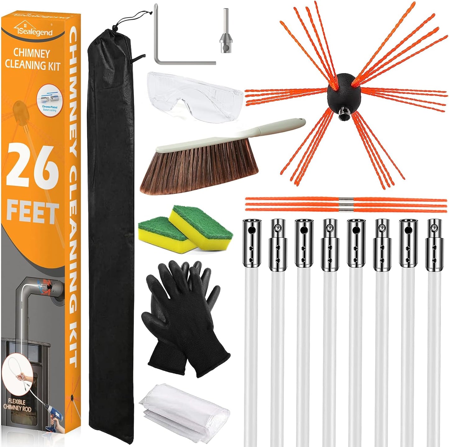 Sealegend 26 Feet Chimney Sweep Kit for Efficient Cleaning