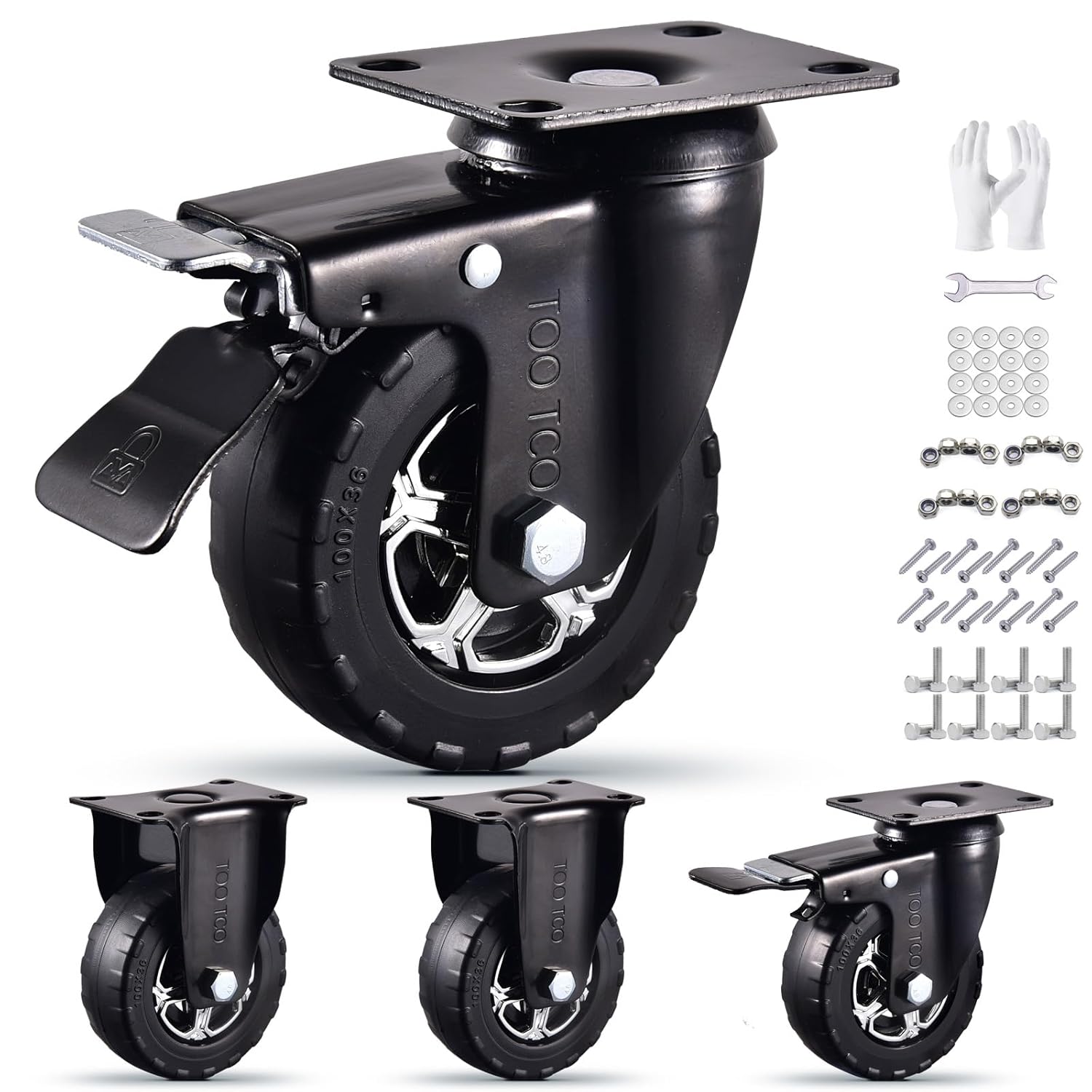 Heavy Duty 4 Inch Caster Wheels Set for Industrial Use