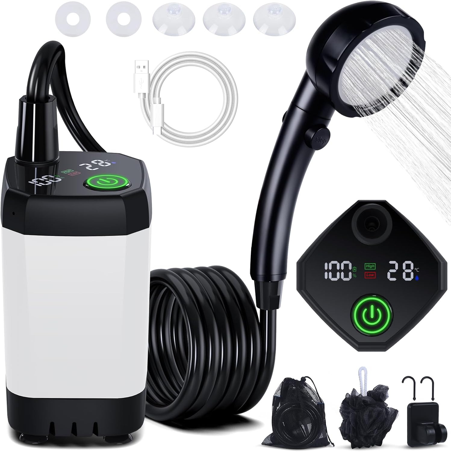 Portable Shower for Camping with LED Display and 4 Spray Modes