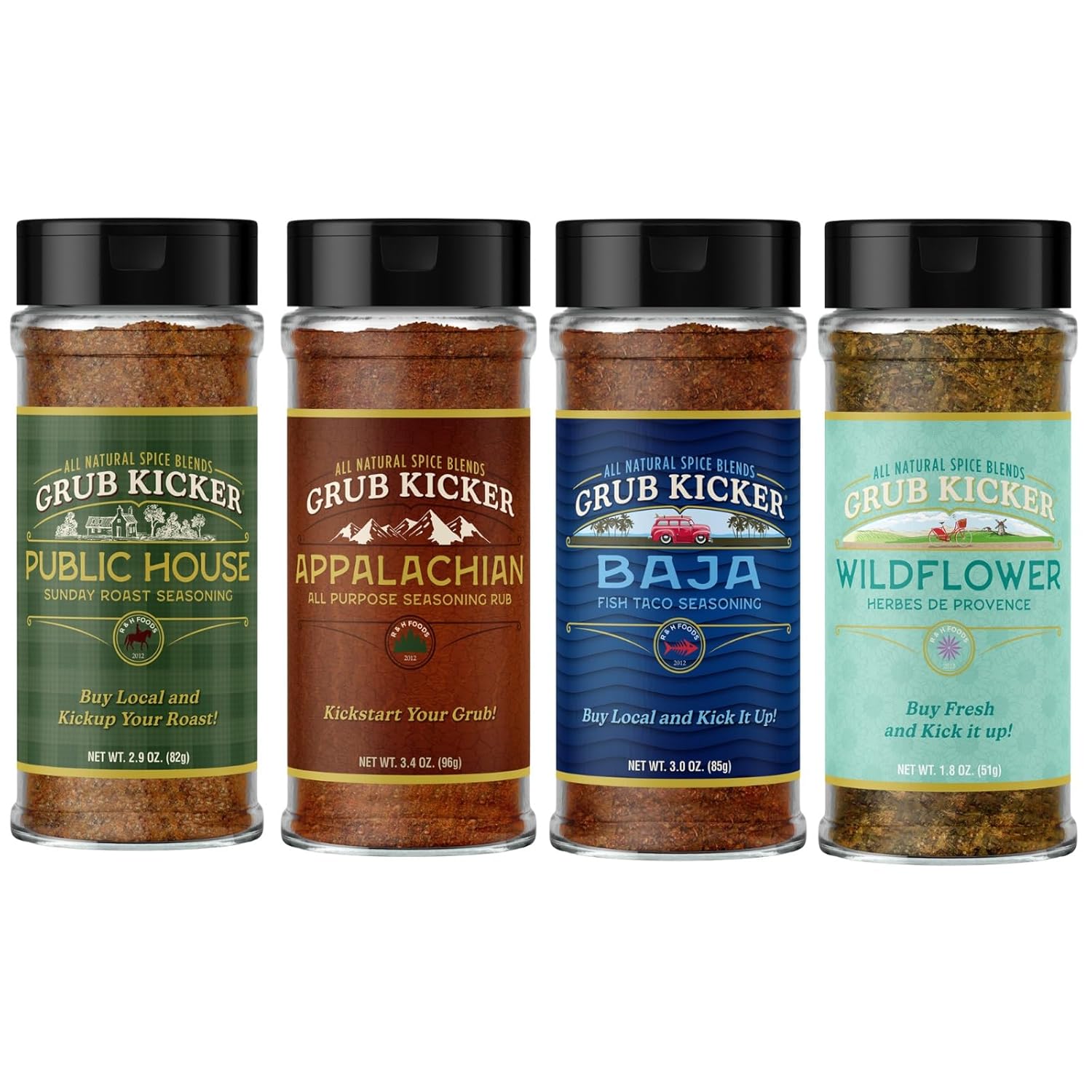 Grub Kicker Assorted 4 Pack Seasoning Blends for Every Dish