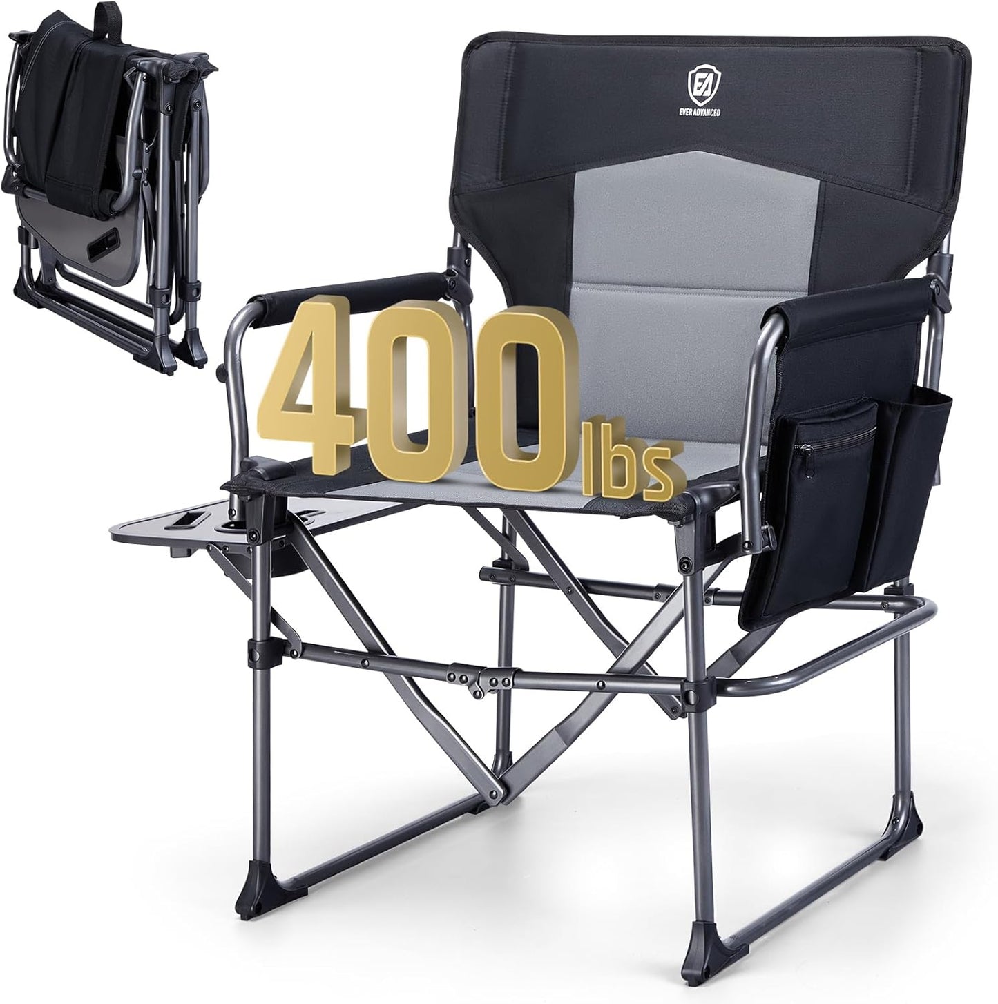Portable Heavy Duty Camping Chair, 400lbs, Black