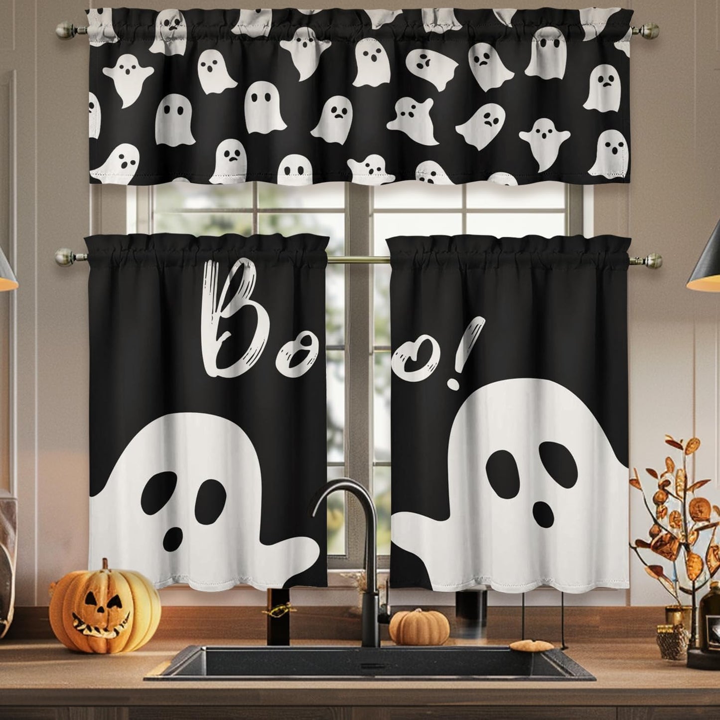 Spooky Ghost Kitchen Curtain Set 36 Inch
