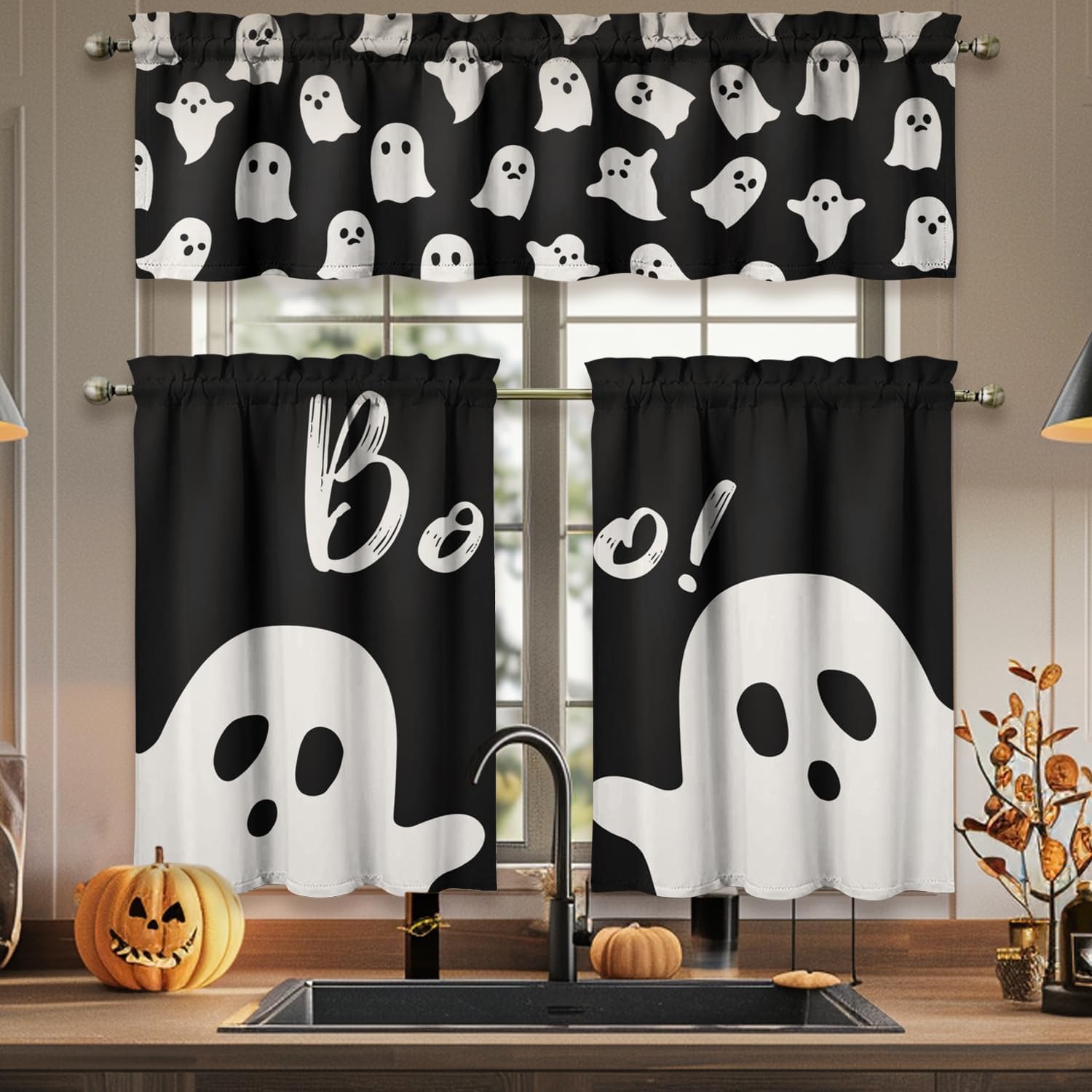Spooky Ghost Kitchen Curtain Set 36 Inch