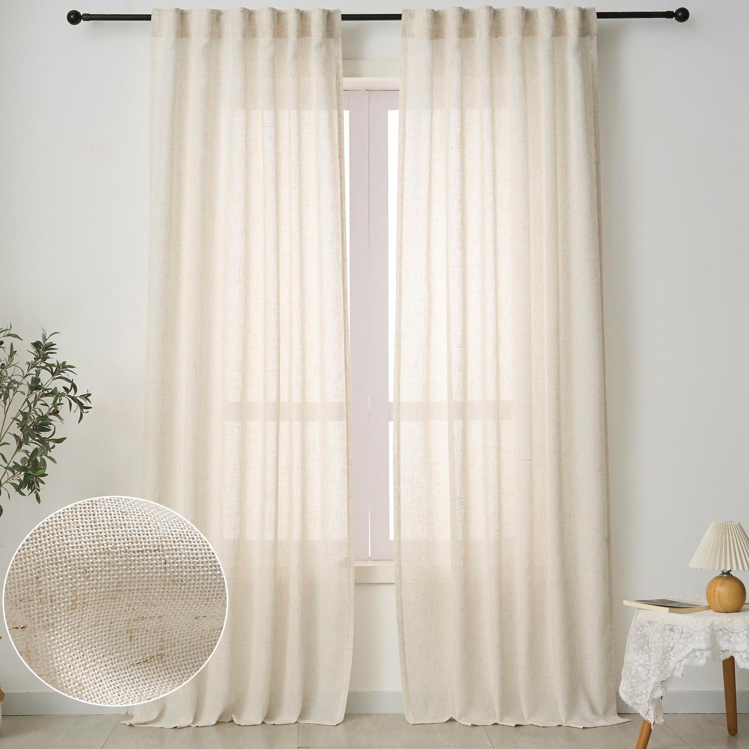 90 Light Filtering Sheer Curtains Cream Beige