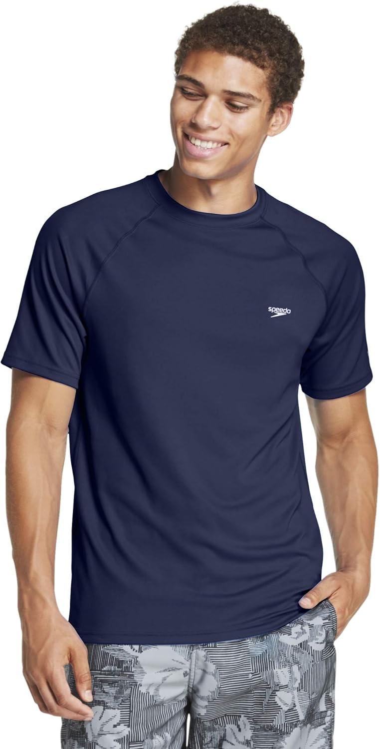 Speedo Men's UV Swim Shirt with Short Sleeves for Sun Protection