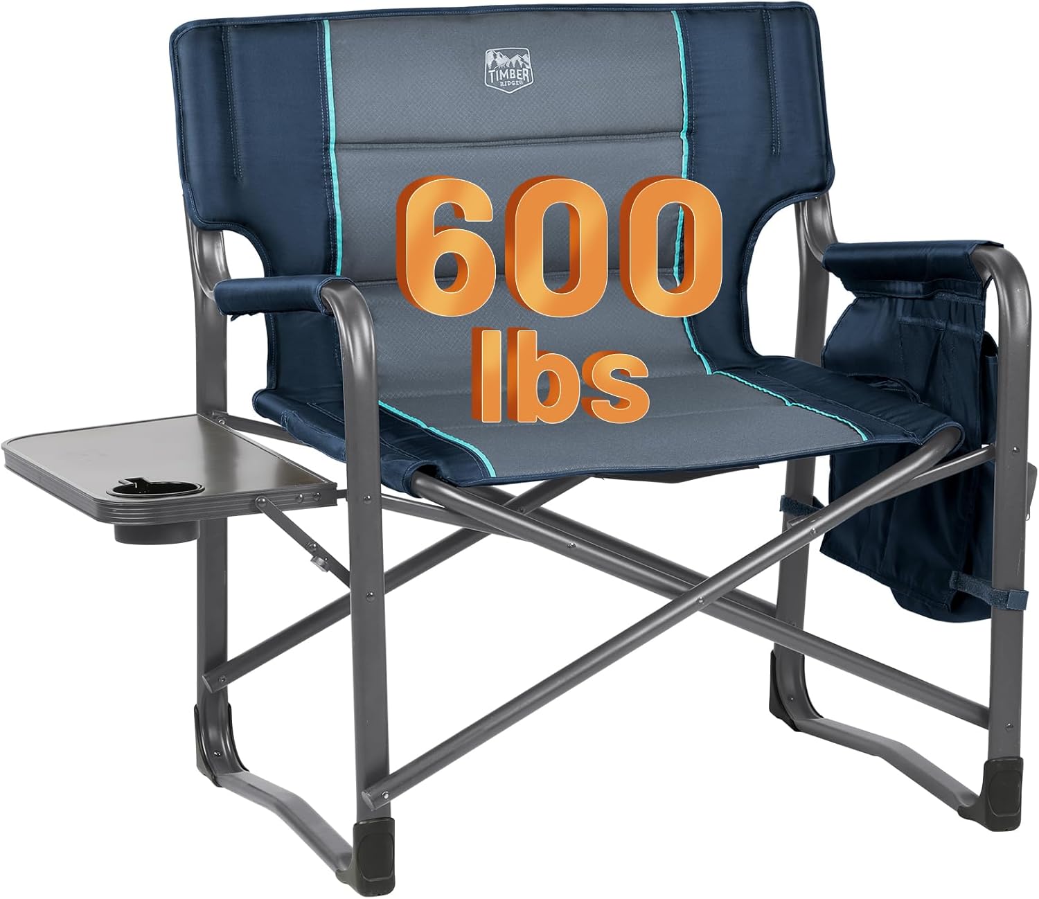TIMBER RIDGE XXL Directors Chair: 600 Lbs Capacity, Foldable Table/Pocket, Heavy Duty (Blue)
