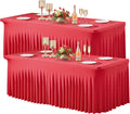 2 Pack Red Spandex Table Clothes for 8 ft Rectangle Tables - Wrinkle