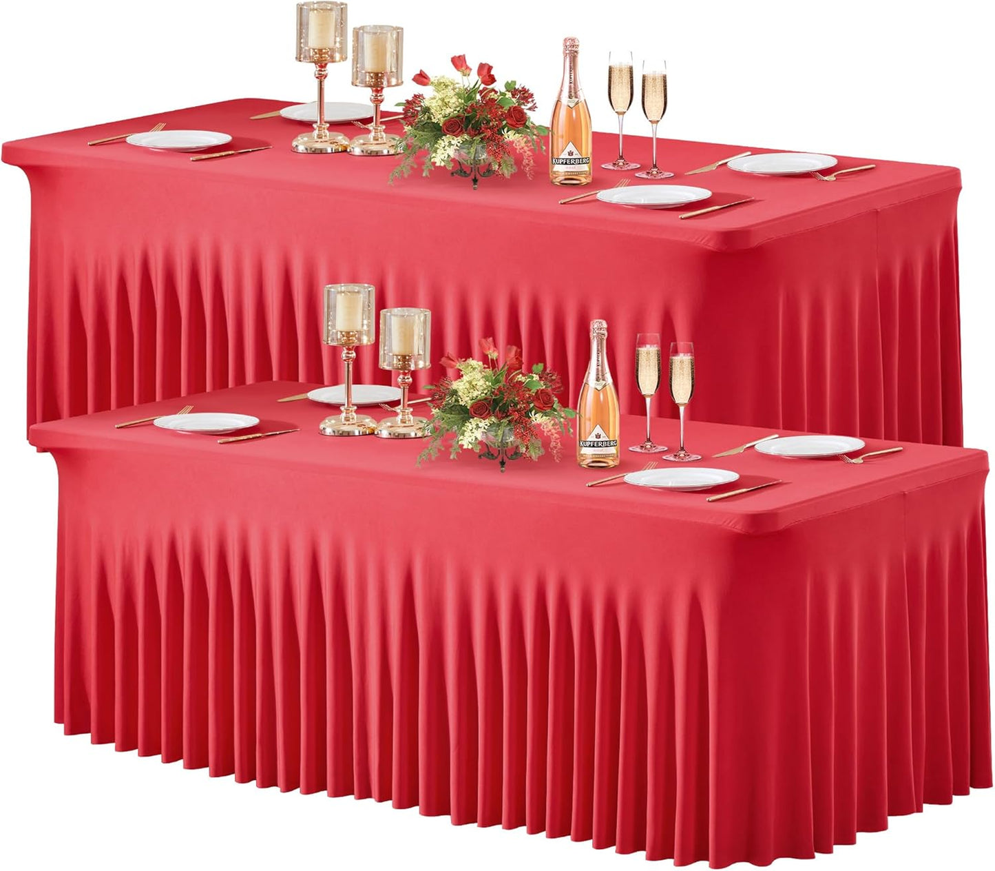 2 Pack Red Spandex Table Covers for 8 Foot Rectangle Tables