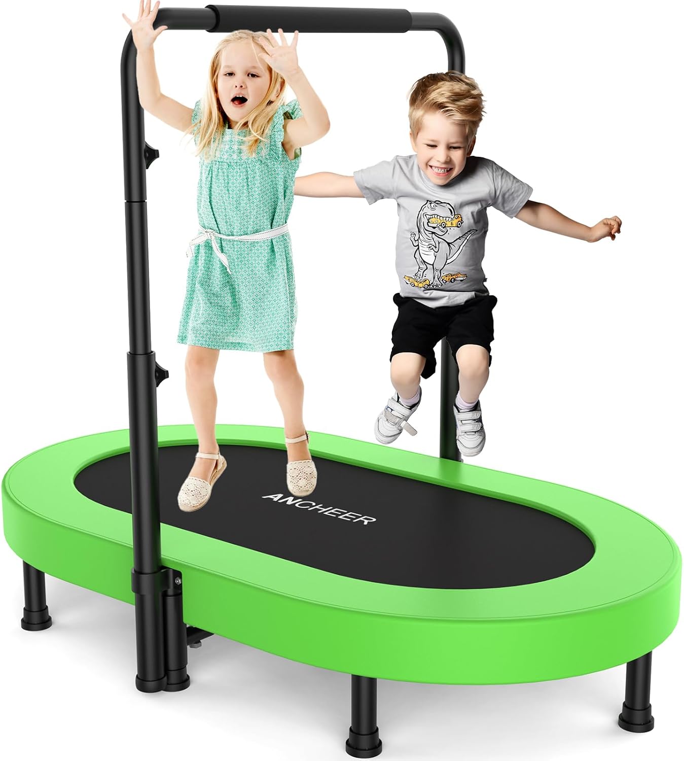 56in Double Mini Trampoline for Kids with Adjustable Handle