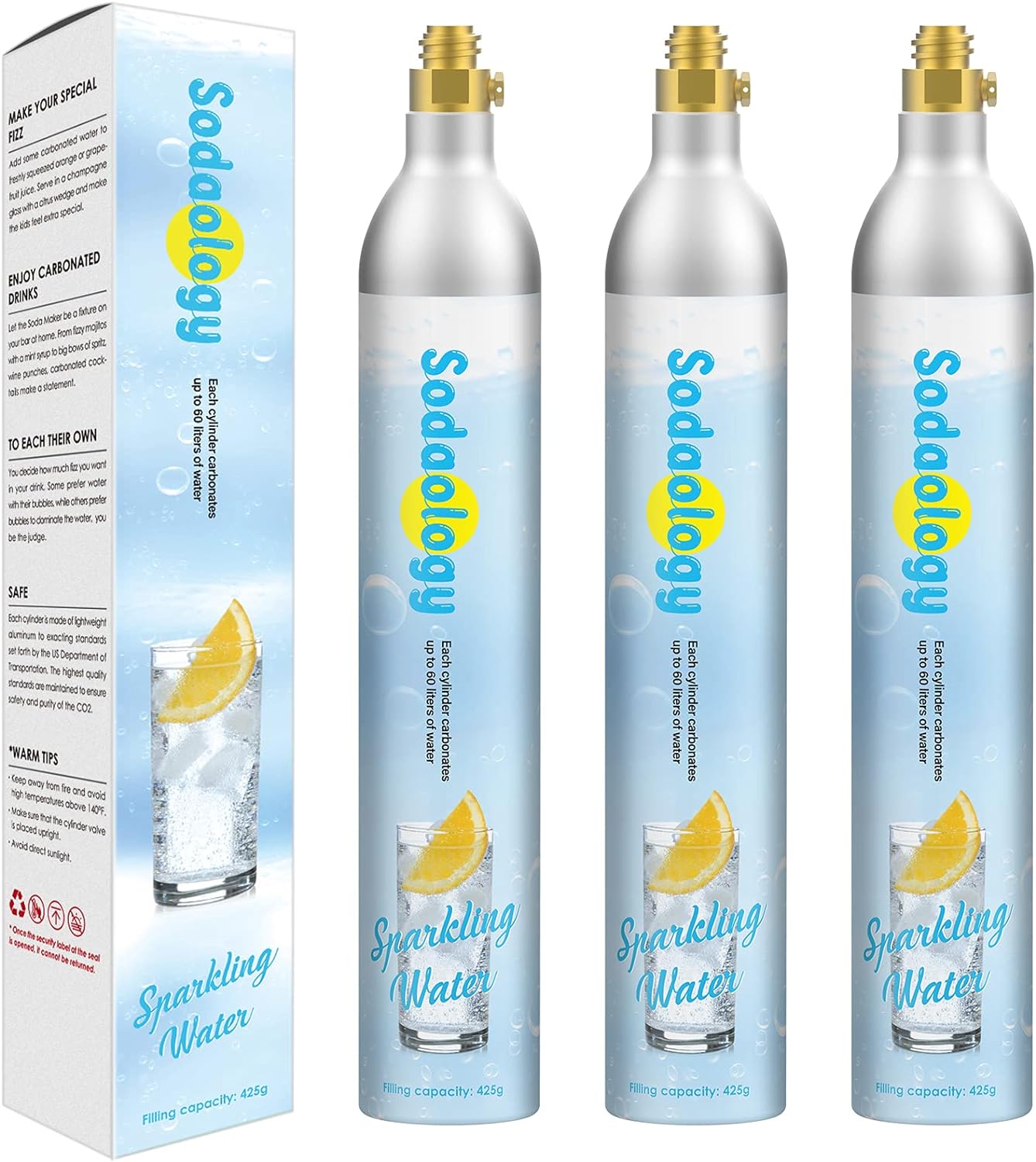 Sodaology 60L Co2 Carbonator Set of 3 - SodaStream Compatible - Effortless Refreshment