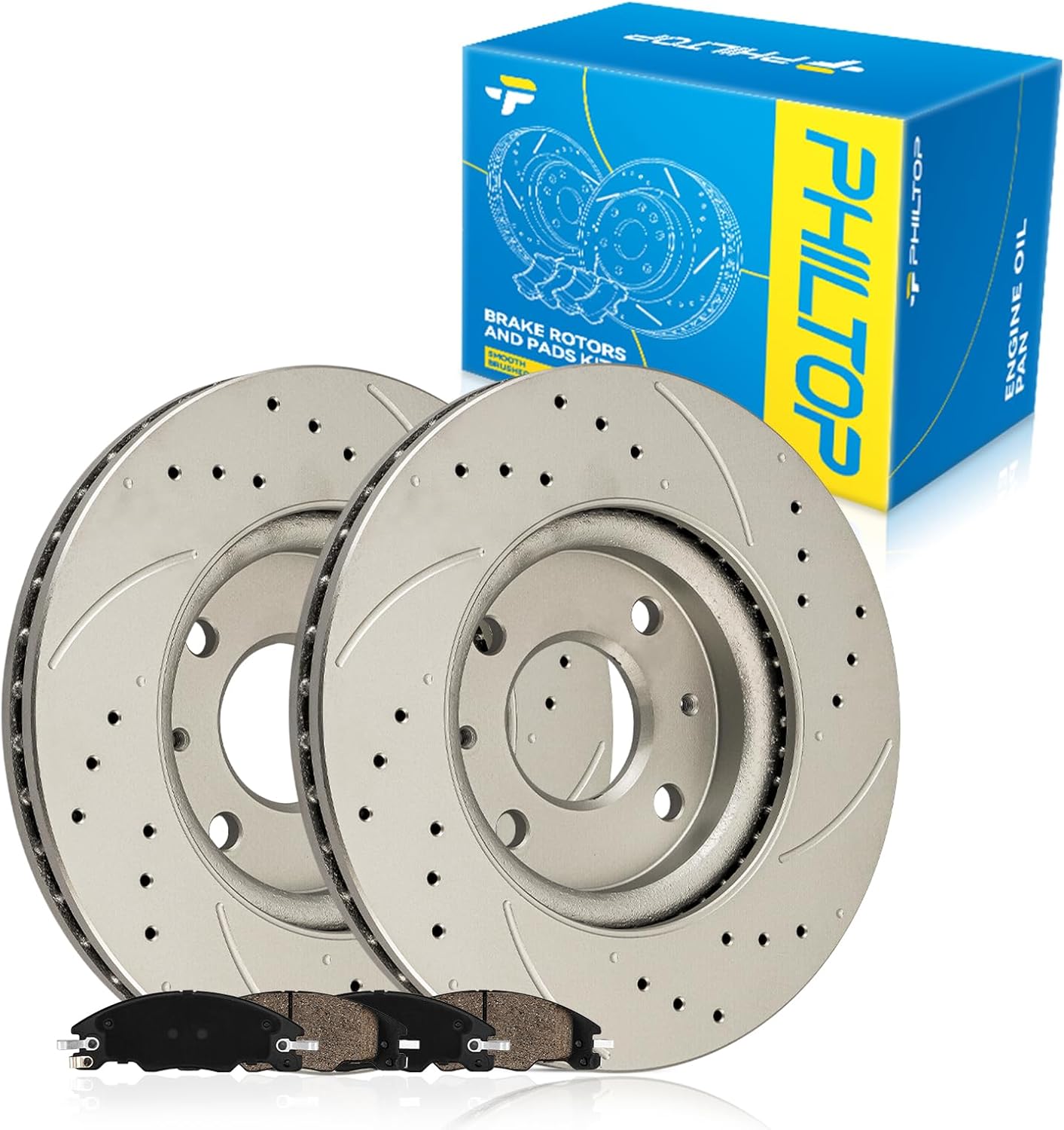 PHILTOP Front Drilled and Slotted Brake Rotor and Pad Set Kit
