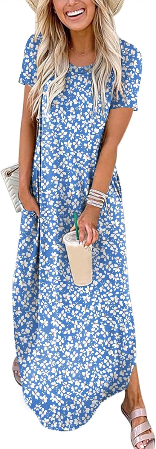 Womens Summer Maxi Dress Casual Loose T Shirt Beach Sundress