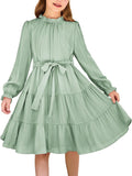 Arshiner Girls Long Sleeve Tiered Midi Dress - Flowing Formal Look