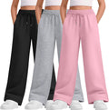 3-Pack Girls Wide Leg Sweatpants with Pockets - Soft Polyester