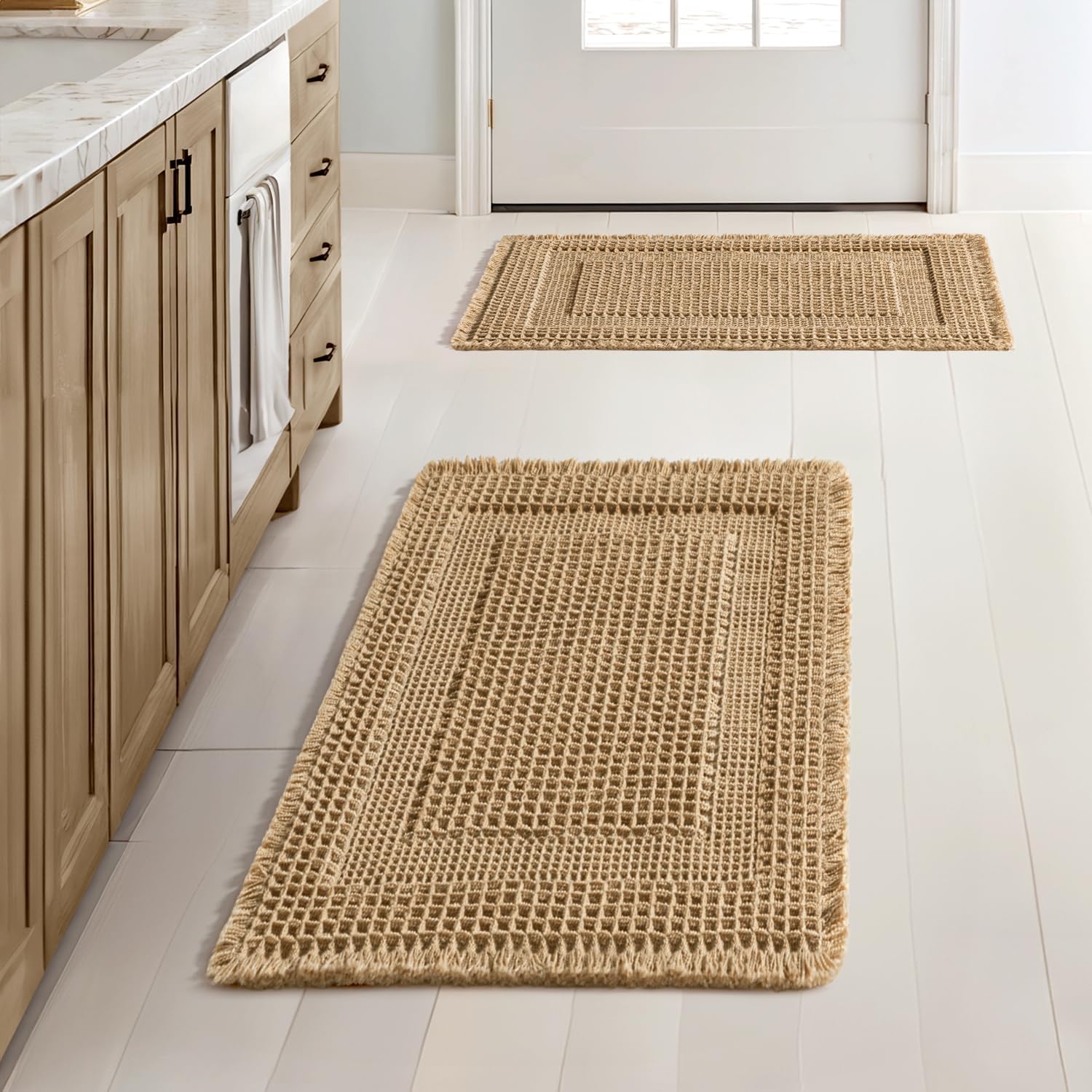MIULEE Set of 2 Waffle Bathroom Rugs for Comfort and Safety