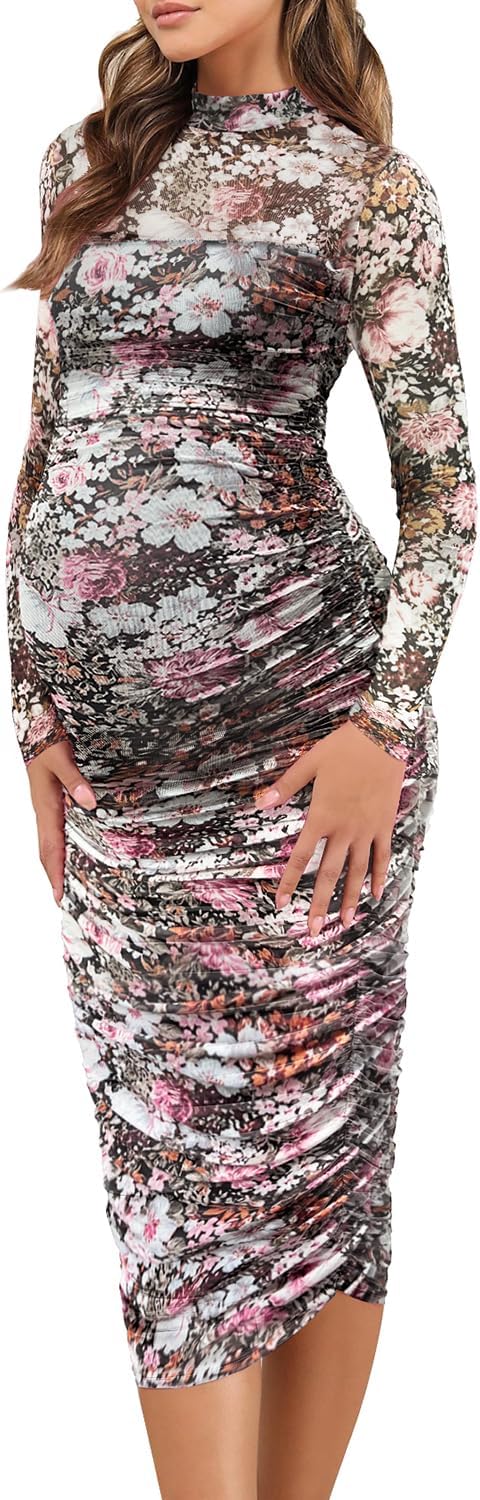 Dedysler Maternity Mesh Bodycon Dress for Baby Shower Events