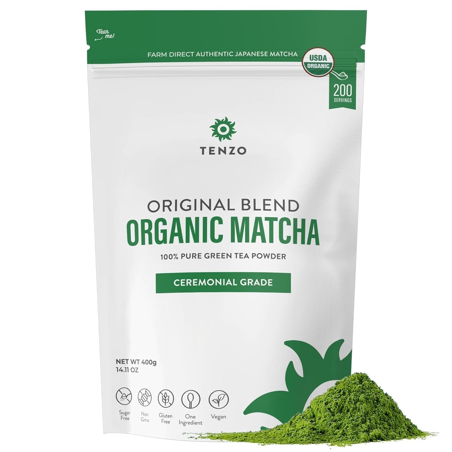 Tenzo Matcha Green Tea Powder - Organic Ceremonial Grade Tea