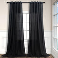 Black Long Drapes 108 in Length 2-Panel Set - Semi Sheer Linen Look