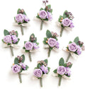 Boutonniere for Men Purple Lilac, 10pcs Groomsmen Set - Real-Look