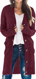 Women's Long Sleeve Cable Knit Button Cardigan - Cozy Knee-Length