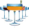 6 Pcs Ribbed Coupe Glasses 10 oz Blue Martini Glasses Set - Elegant