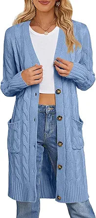 MEROKEETY Women's Long Sleeve Cable Knit Cardigan for All Occasions