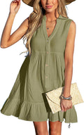 Cotton Ruffle Hem Beach Cover Up Dress for Women - Lightweight V Neck