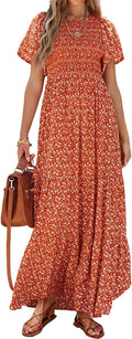 Women's Flutter Sleeve Floral Maxi Dress - Smocked Tiered Summer Dress
