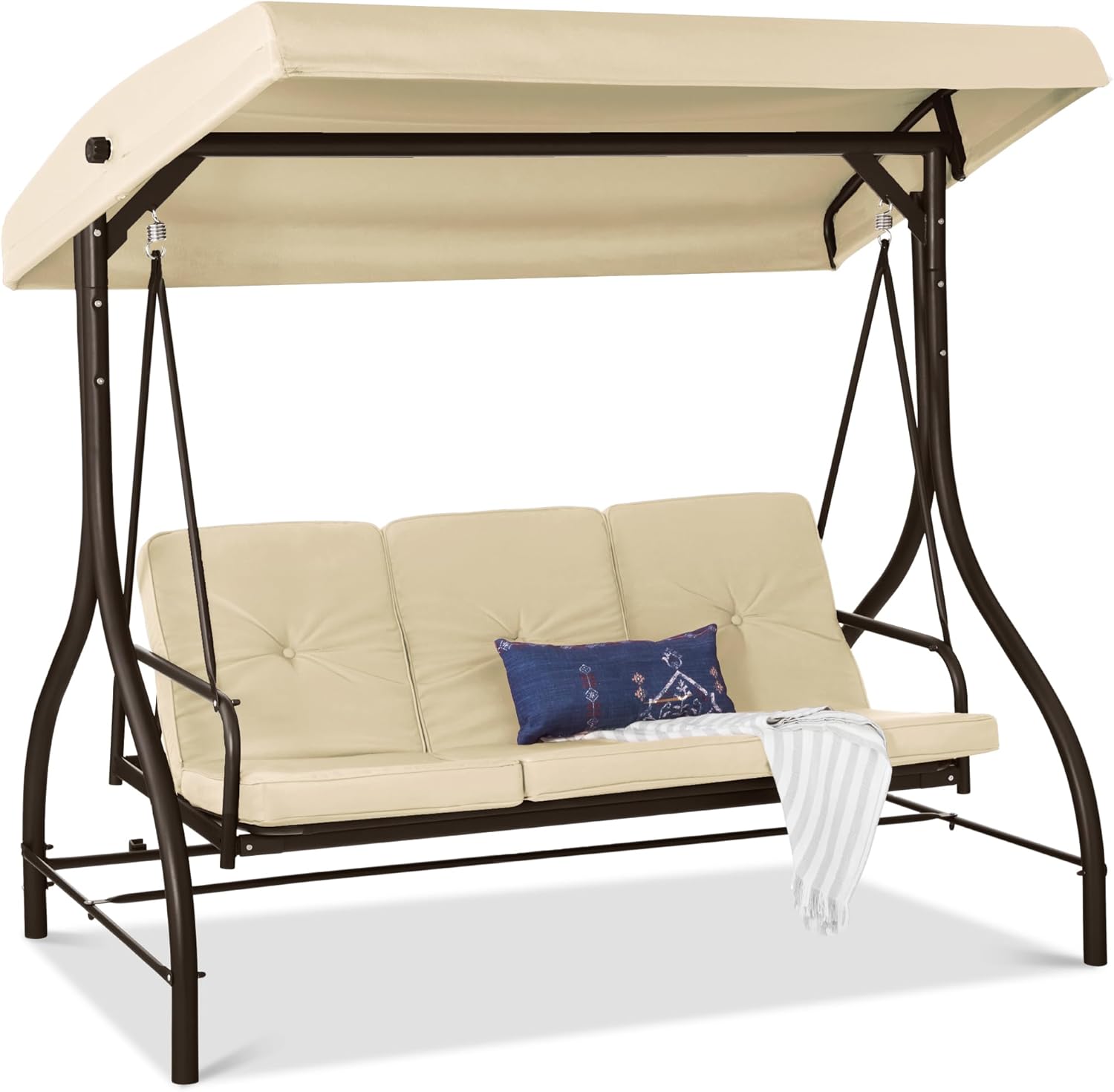 3-Seat Outdoor Large Converting Canopy Swing Glider for Relaxation
