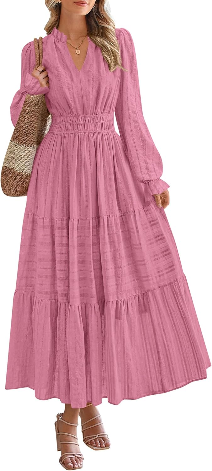 PRETTYGARDEN Women's Elegant Long Sleeve Maxi Dress with Pockets