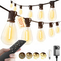 luckystyle 100FT LED Outdoor String Lights with Remote - Dimmable Warm
