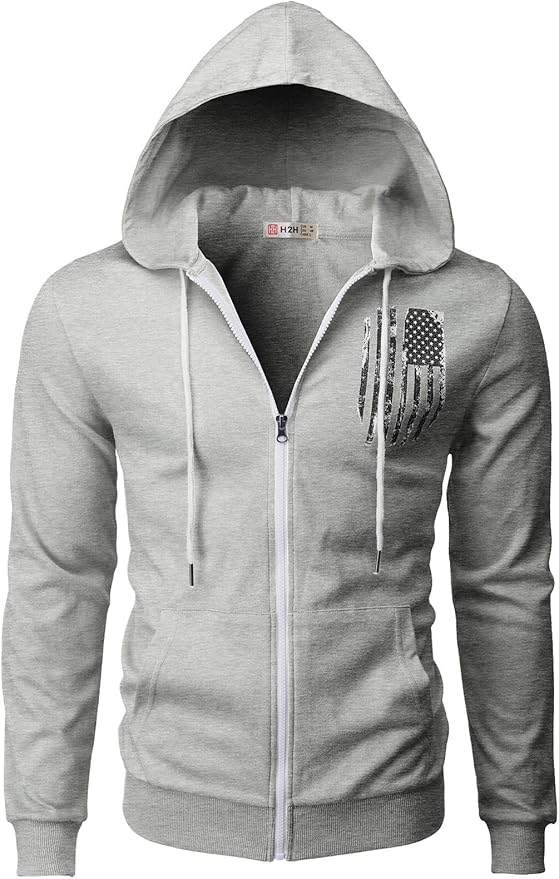 H2H Men's Zip Up Hoodie Lightweight Long Sleeve Basic Sweatshirt