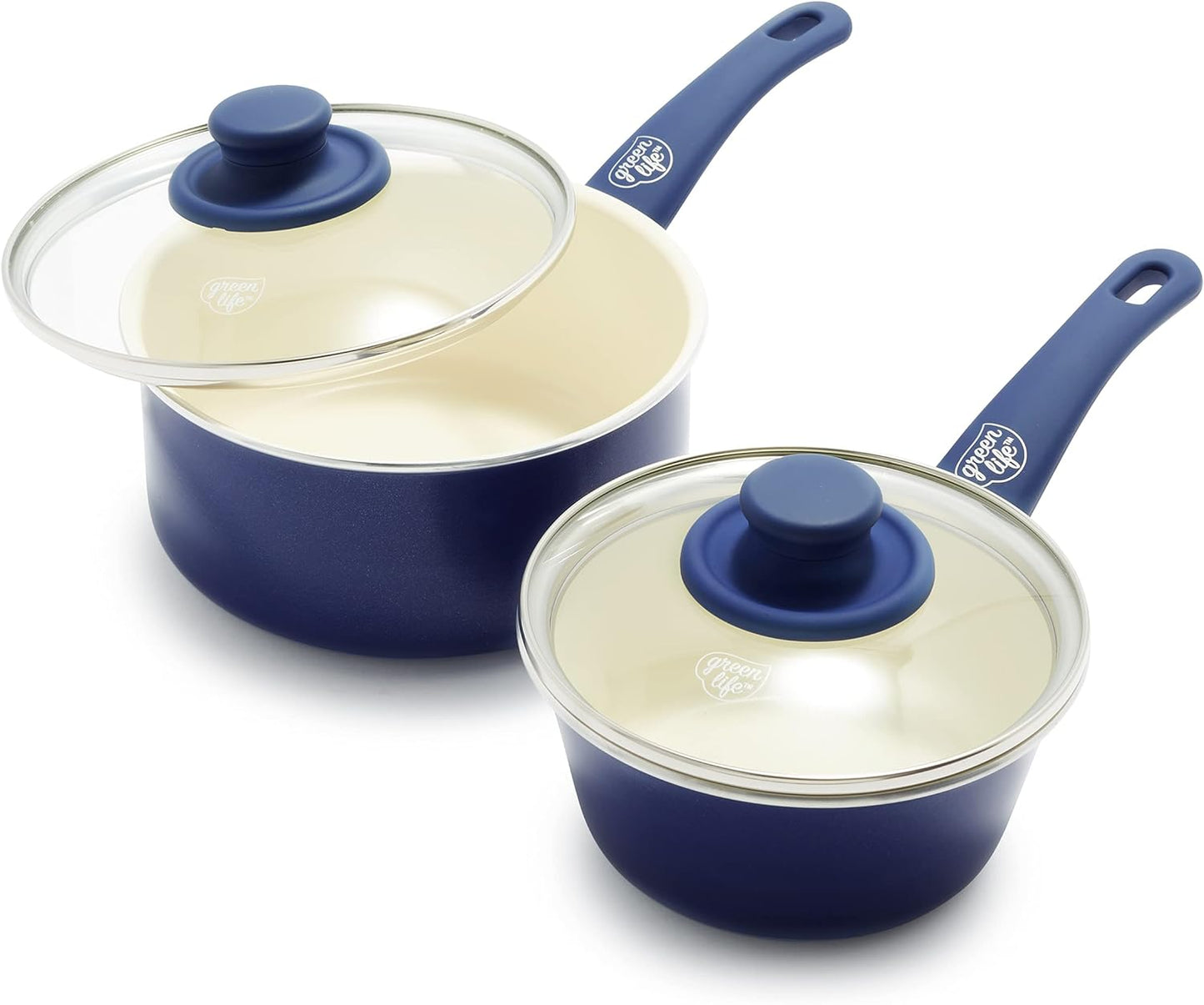 GreenLife Soft Grip 1QT and 2QT Saucepan Set for Healthy Cooking