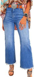 Astylish Womens High Waisted Mineral Wash Flared Jeans - Raw Hem Style