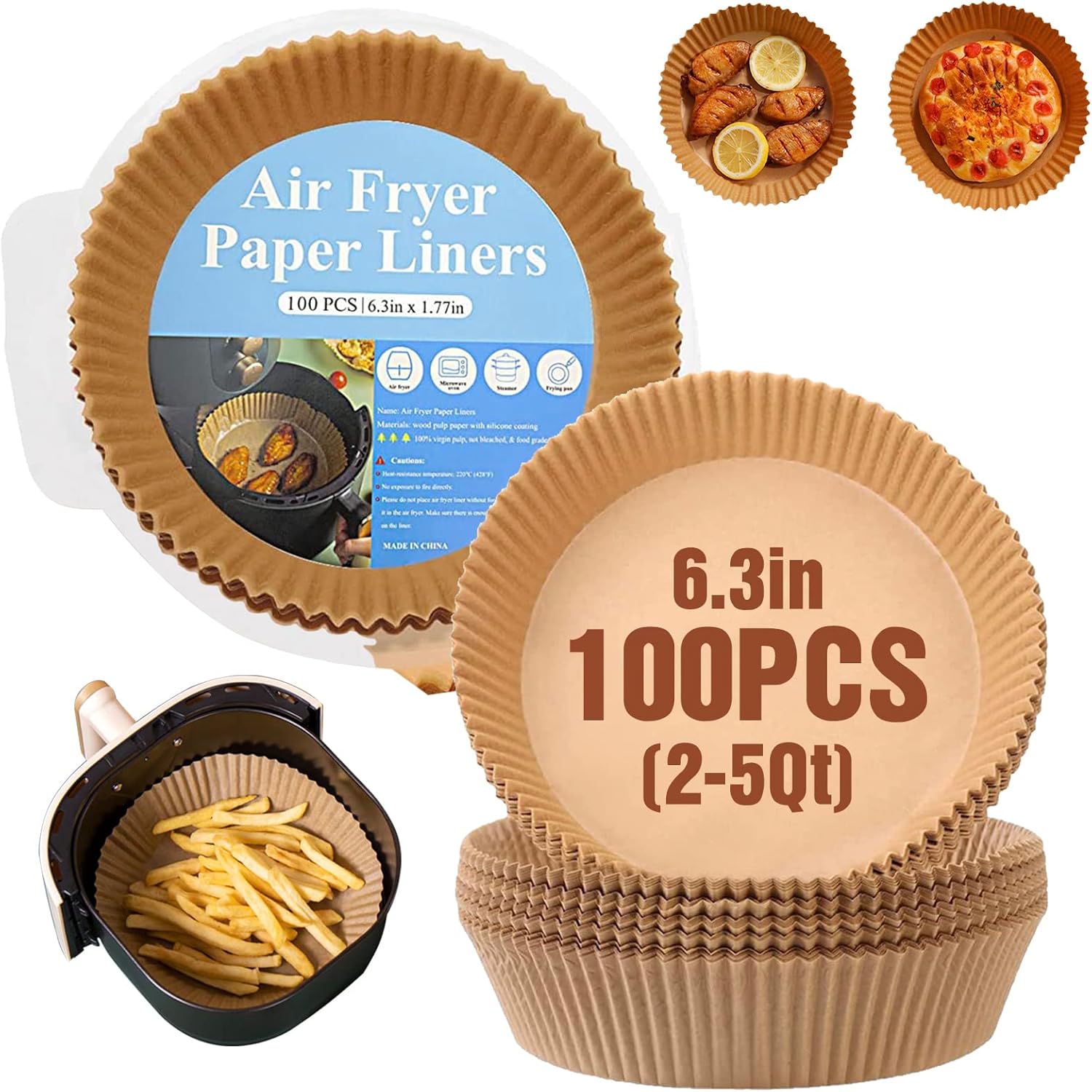 100 Round Non-Stick Air Fryer Liners - Oil & Water-Proof!