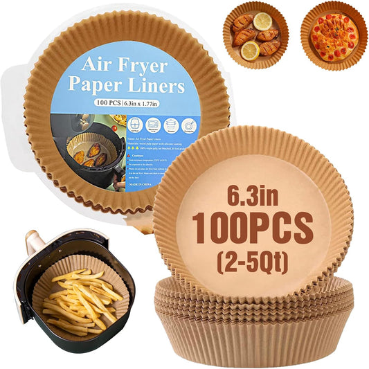100 Round Non-Stick Air Fryer Liners - Oil & Water-Proof!