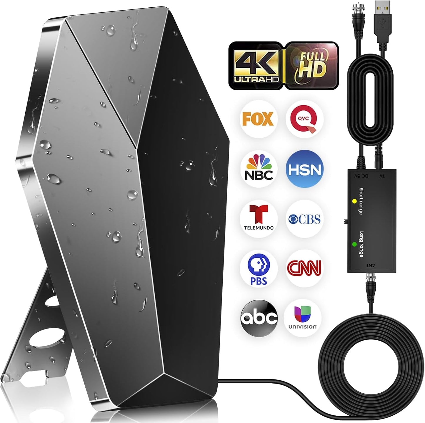 2200+ Range HD TV Antenna - Amplified Signal Booster