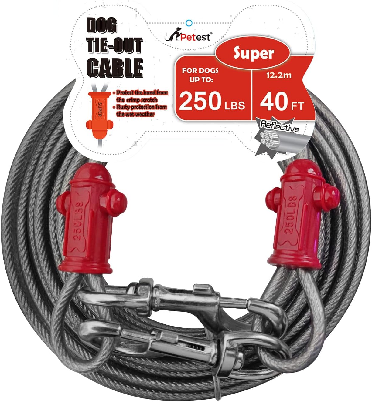 Petest Reflective Tie Out Cable for Super Dogs Up to 250 lbs