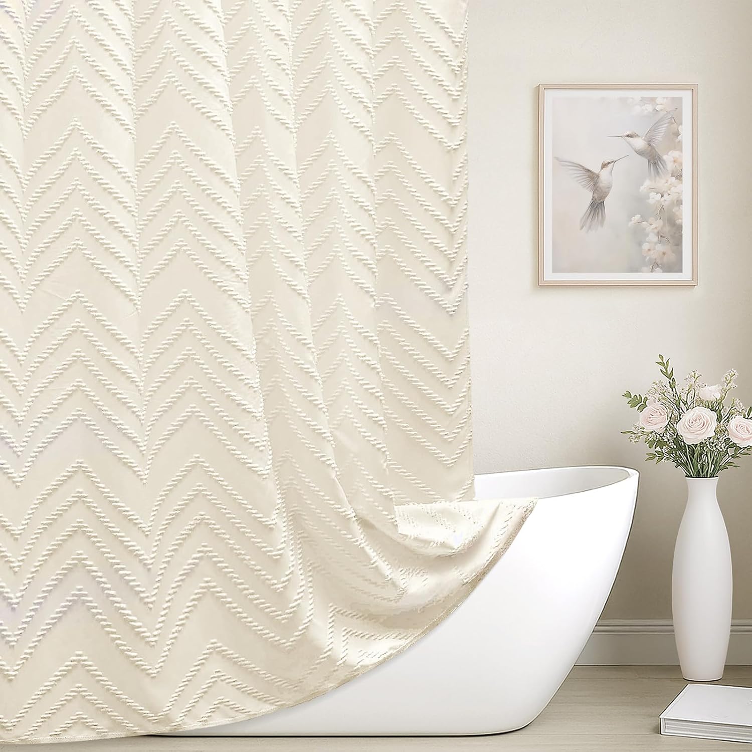 Extra Long Cream Shower Curtain for Modern Farmhouse Decor