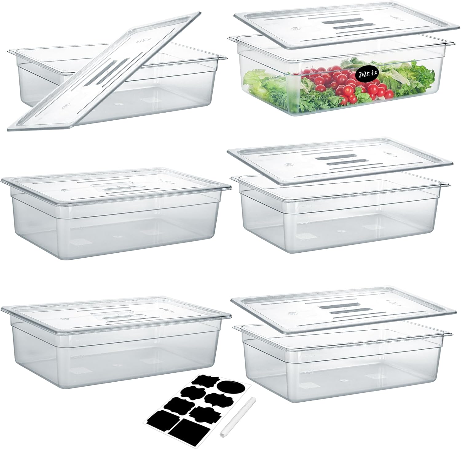 6 Pack NSF Food Pans with Lids for Commercial Food Storage