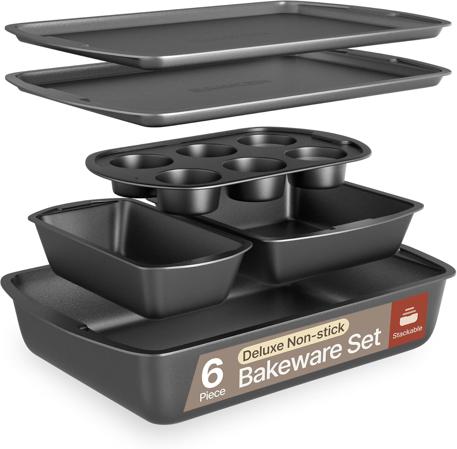 Bakken Swiss Bakeware Set - 6 Piece Stackable Non-Stick Pans
