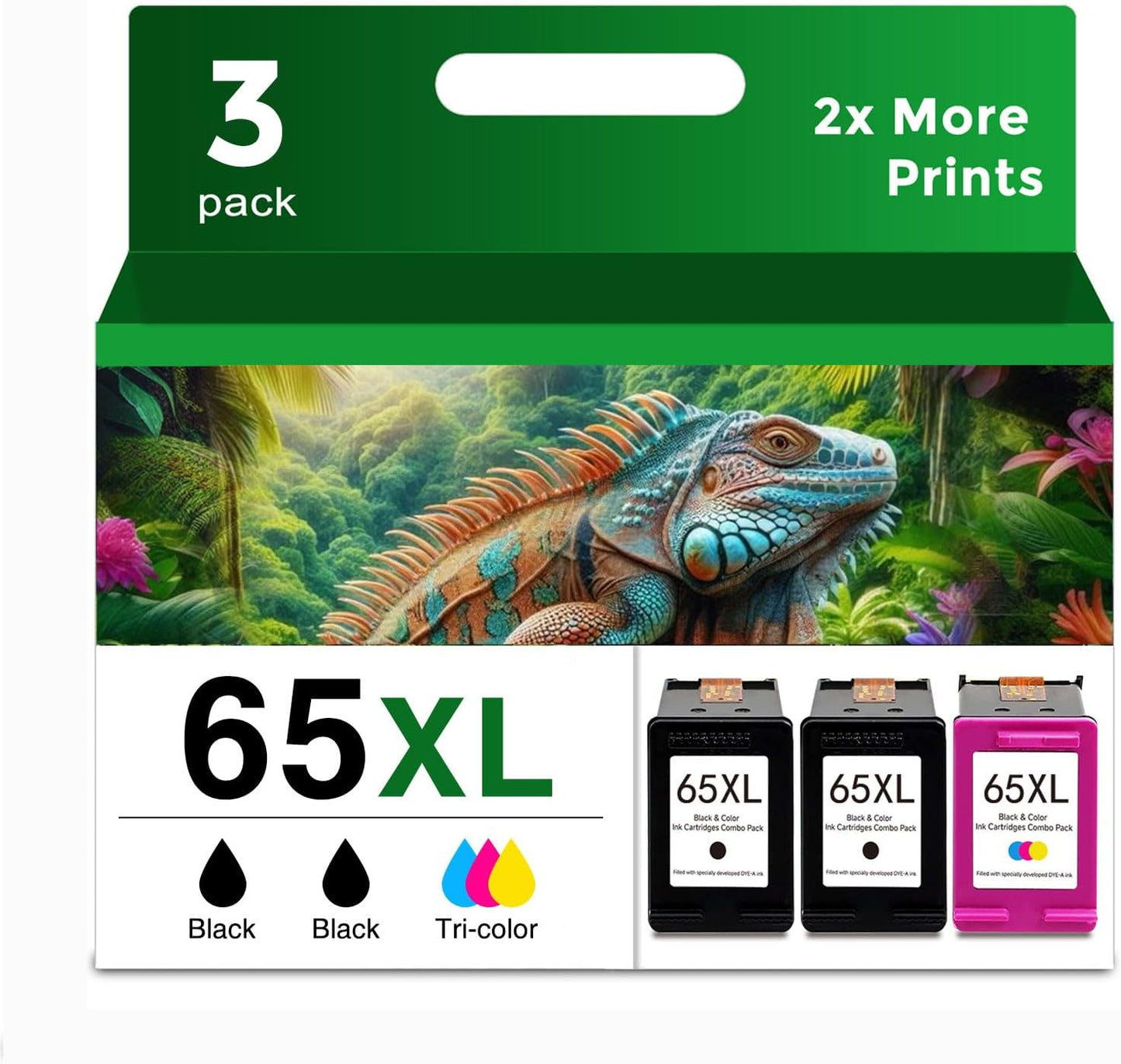 65XL Ink Cartridge Replacement for HP Printers - 2 Black, 1 Color