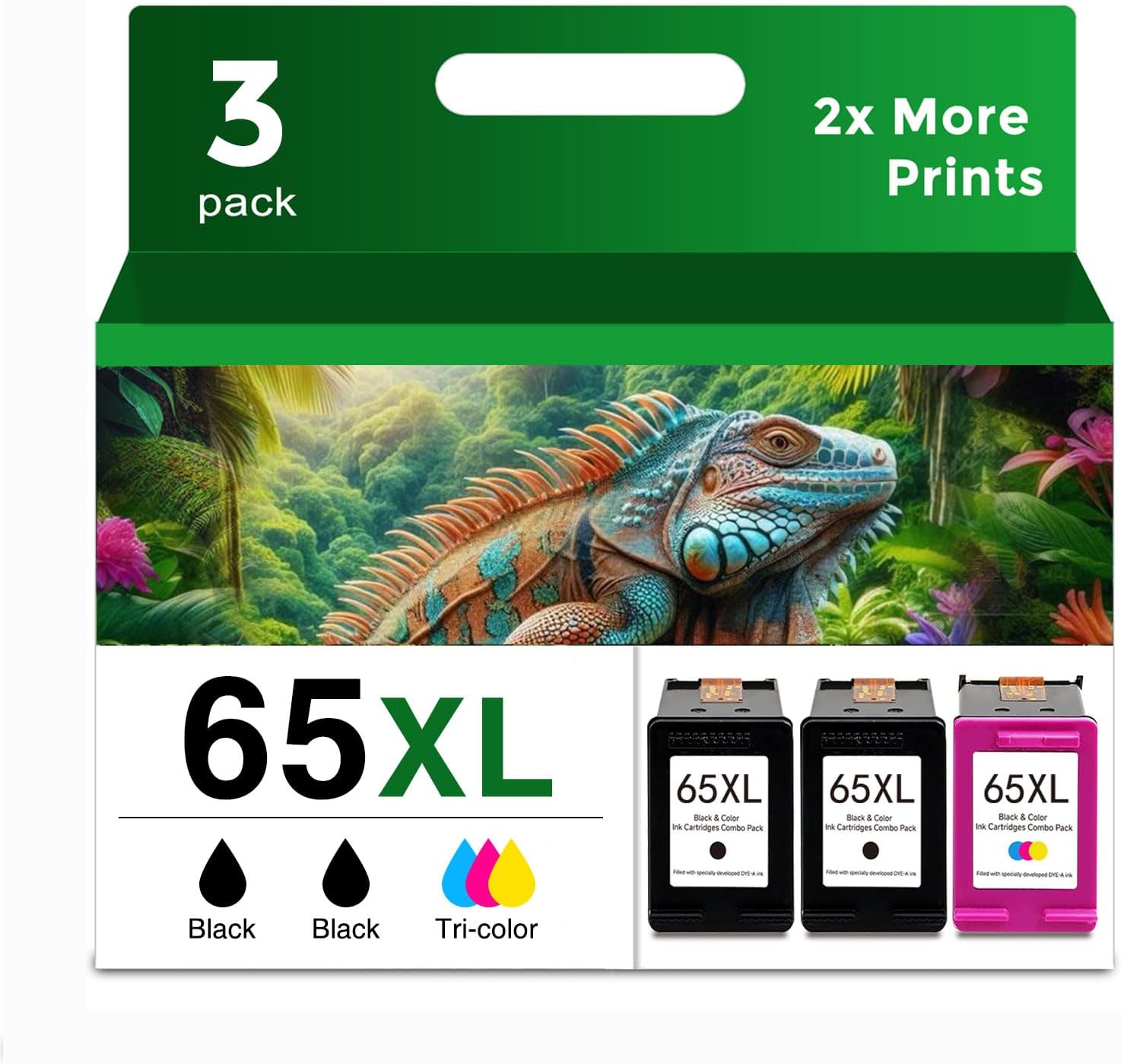 65XL Ink Cartridge Replacement for HP Printers - 2 Black, 1 Color