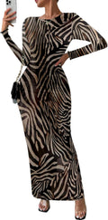 Long Sleeve Maxi Bodycon Tie Dye Dress - Flattering Ruched Fit