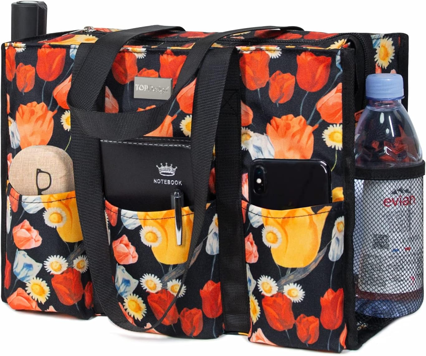 Utility Water Resistant Tote Bag with 13 Pockets for Women